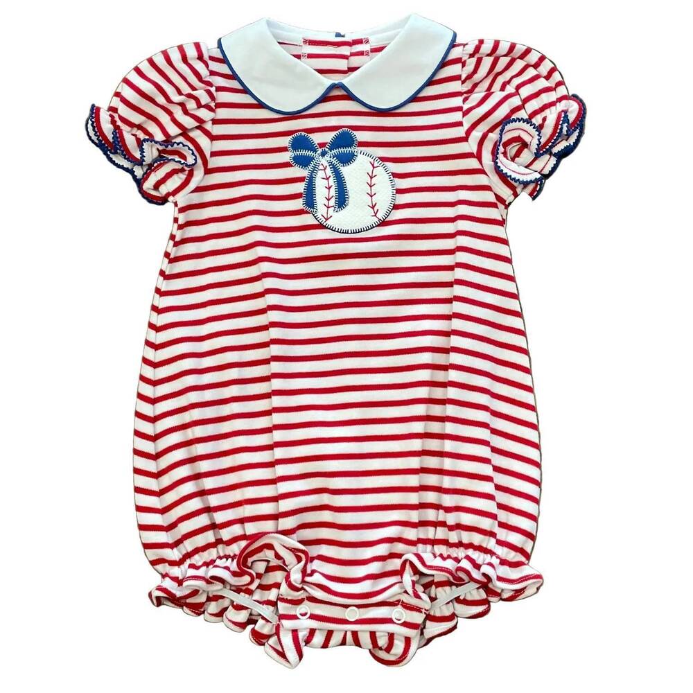 NEW ZUCCINI KIDS kid's baseball applique knit louisa bubble romper in red